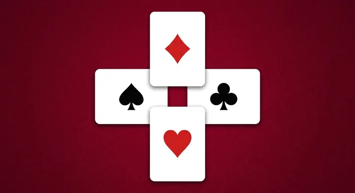 Four cards played to a trick, with the highest card of the led suit winning it in Hearts